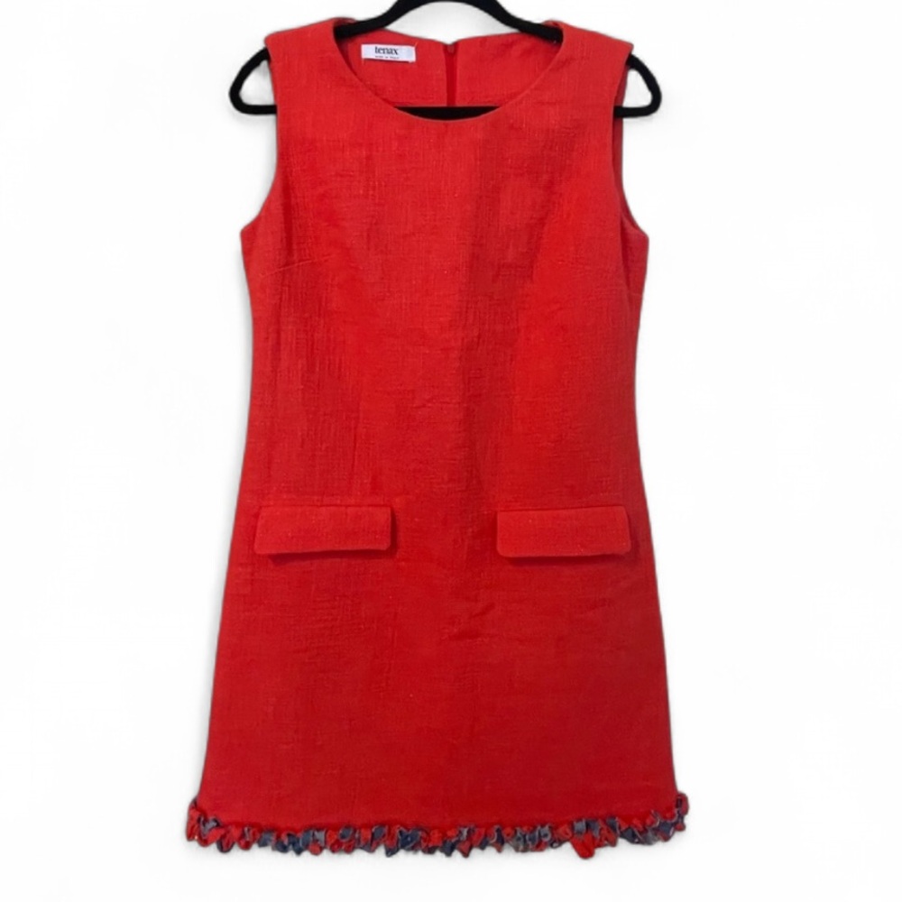 Tenax Made in Italy Cotton Red Sleeveless mini  Dress with Fringe Hem size 44